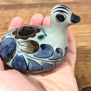 Tonalá Mexican pottery bird figurine pen holder